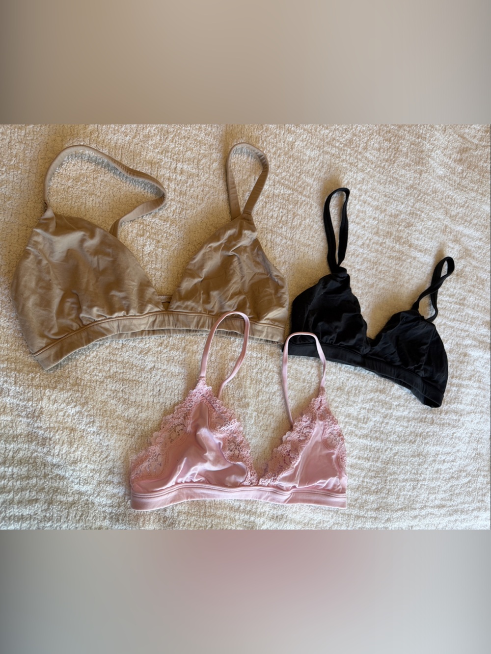 SKIMS Trio Bralette Set in Tan, Black & Pink